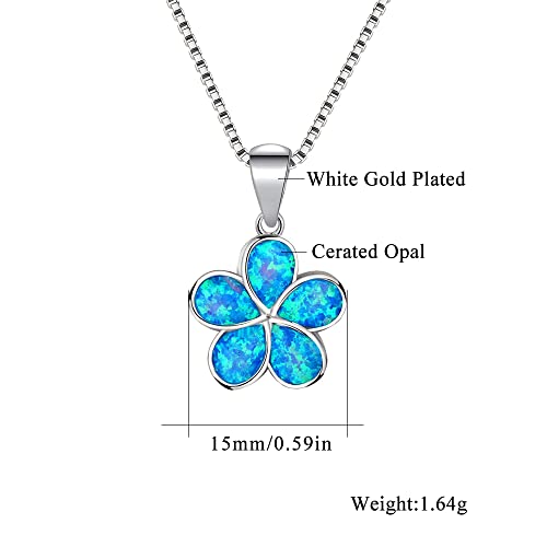 CiNily Opal Leaf/Flower Pendant Necklace for Women Silver Plated Jewelry Gift - color: Flower-Blue