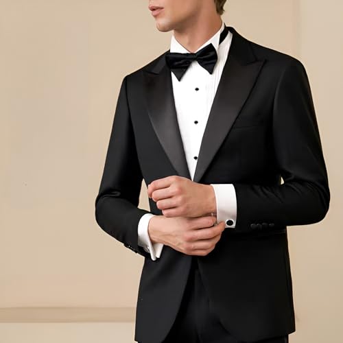 Mens Cufflinks and Tuxedo Shirt Studs Set with Gift Box - color: Silver/Black-01