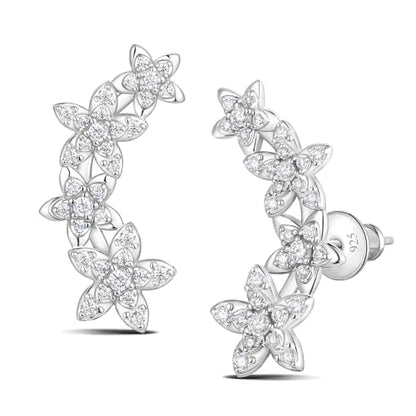 Moissanite 20mm Butterlfy/Flower/Leaf/Bezel Crawler Stud Earrings for Women, 925 Sterling Silver with Gold Plated, Hypoallergenic Cartilage Earrings, Valentines Birthday Anniversary Wedding Gift - color: Flower - White Gold