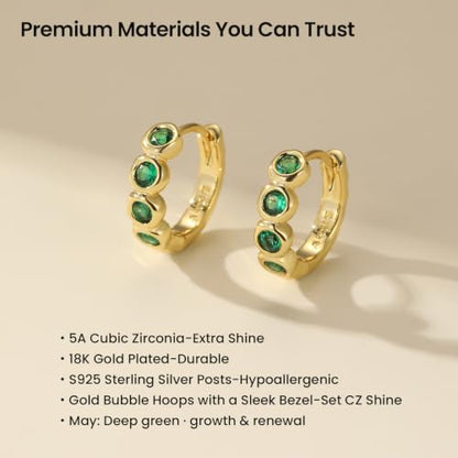 ARSIS Bubble Huggie Hoop Earrings for Women with Cubic Zirconia, Platinum/18K Gold Plated Bezel Hoop Earrings with Opal, Hypoallergenic Lightweight Jewelry, Clear/Ruby/Emerald Green/Aqua/Sapphire/Pink - color: Emerald Green