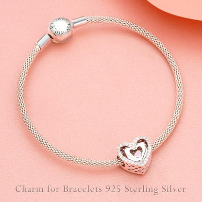 S925 Charms for Bracelets and Necklaces, Gifts for Mothers Nurses Day Graduation, for Girlfriend Family Friend, Bead Pendant, for Pandora, Silver 14K Gold Plated Enamel CZ, DIY Jewelry Making - style: 11 Hand Heart Charms