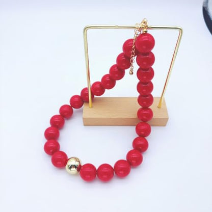 Red Beaded Necklace for Women Chunky Beaded Necklace Adjustable Acrylic Bead Choker Necklaces Big Statement Necklaces Jewelry Accessories - color: 16MMChunkyRedNecklace
