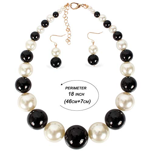Large Style Big Imitate Pearl Strand Choker Necklace With Earrings Set - color: Multi