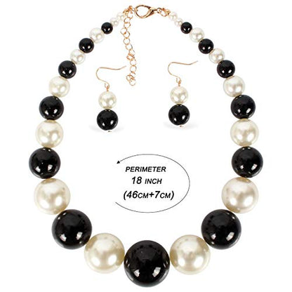 Large Style Big Imitate Pearl Strand Choker Necklace With Earrings Set - color: Multi