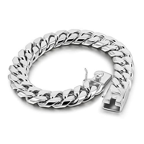 H&Beautimer 925 Sterling Silver Italian Handmade - 0.25-0.5'' Classic Miami Cuban Chain Bracelet For Men - Party Fine Jewelry Original Silver Bracelet 7-10'' Length - color: Double Closure 12MM, size: 10 Inches