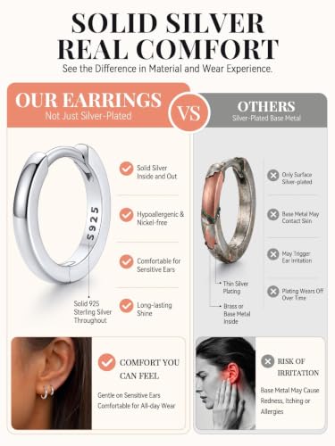 FaithHeart Solid 925 Sterling Silver Small Huggie Hoop Earrings for Women | Silver/Black/Gold/Rose Gold Small Hoop Earrings, Hypoallergenic Lightweight Cartilage Huggie Earrings, Gift Box - color: 01. Blank-Gold, size: 10mm