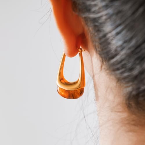 Acrylic Gold Hoop Earrings Chunky Statement Dangle Drop Huggie Earring Colorful Resin Jewelry for Women - color: Amber