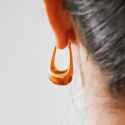 Acrylic Gold Hoop Earrings Chunky Statement Dangle Drop Huggie Earring Colorful Resin Jewelry for Women - color: Amber