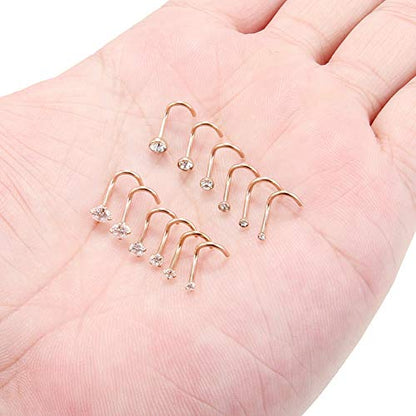 18G 1.5mm 2mm 2.5mm 3mm 3.5mm 4mm Round Diamond CZ Nose Screw Studs Rings Piercing Jewelry 4-12PCS - color: 12PCS - Rose Gold