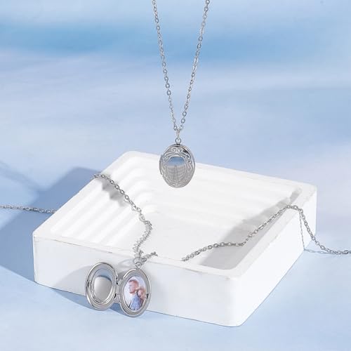 UNICRAFTALE 2 Sets Stainless Steel Locket Pendants Photo Frame Charms Oval Locket Necklace Picture Locket Charm Photo Memory Necklace Chain Amulet Memory Pendant Necklace for Women Men Jewelry Making