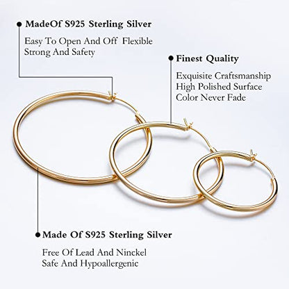 M MOOHAM Hoop Earrings for Women, Hypoallergenic 14K Gold Plated Earrings | Gold Plated Hoop Earrings Set for Sensitive Ears, Earring Stack for Women Trendy, Jewelry Gifts Lightweight 13-60mm - color: 3pairs-15/15/15mm-Gold-plated