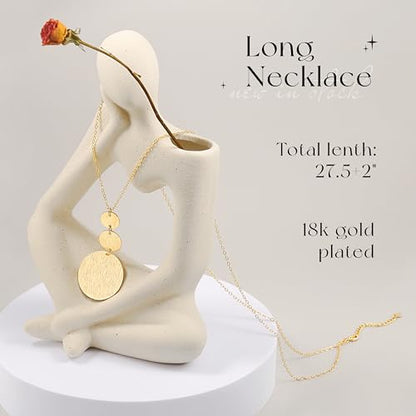 PEARLADA 18k Gold Plated Chain Long Necklace, Boho Sweater Necklace for Women, Geometric Pendant Y Necklace - color: Discs