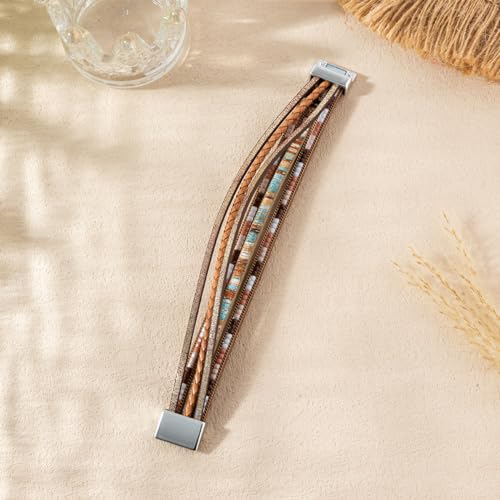 Rantanto Leather Wrap Bracelets For Women Gold Twist Lock Buckle Wrist Cuff | PU leather,Skin-friendly,Boho Stackable Wristband,Fashion Daily Jewelry,Trend Casual Party Bangle,Fit For Birthday, Holiday - color: Boho Brown