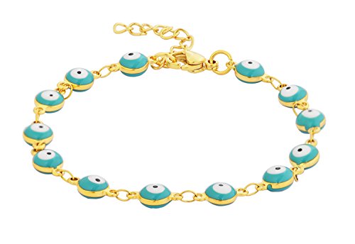 Women's Charm Enamel Evil Eye Protection Link Chain Bracelet - color: Gold,Turquoise