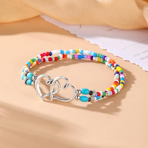 Qceasiy Shell Ankle Bracelets for Women, Boho Beaded Beach Anklet Set | Seashell, Heart, Starfish and Conch Styles, Gold-Tone, Stretch or Adjustable Fit, Layered Beach Vacation Jewelry Gifts - color: Colorful 1