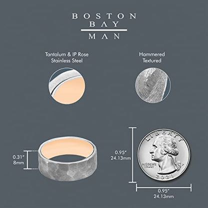 Boston Bay Diamonds Tantalum Comfort Fit Mens Wedding Band or Fashion Ring - 7mm & 8mm - Choice of Style - color: 8mm Hammered Texture Rose center