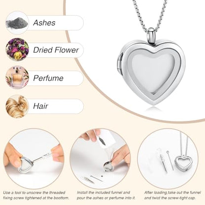 Oinsi Cremation Locket Necklace For Ashes Of Loved One Carry Photo Glass Memorial Urn Jewelry 316L Stainless Steel Keepsake Gifts - color: B-Sliver