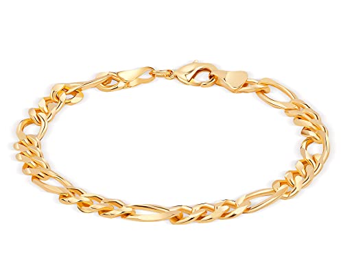 Barzel 18K Gold Plated Figaro Bracelet - Made In Brazil - color: 6MM, size: 7.5 Inches
