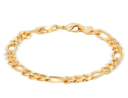 Barzel 18K Gold Plated Figaro Bracelet - Made In Brazil - color: 6MM, size: 7.5 Inches