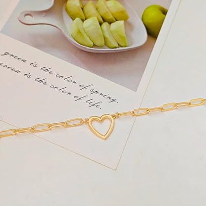 Airmb Heart Necklace for Women Gold/Silver Plated Trendy Heart Choker Lover Pendant Hypoallergenic Fashion Gold/Silver Necklace for Women Love Jewelry Gift for Women Girlfriend - color: Paperclip Open Heart-Gold