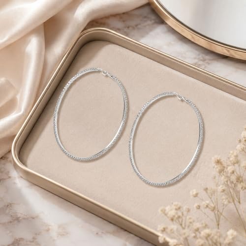Big Chunky Gold Hoop Earrings for Women Beaded Large Statement Earrings Lightweight Fashion Jewelry Daily Wear Party Gift - color: E8:Silver 10cm