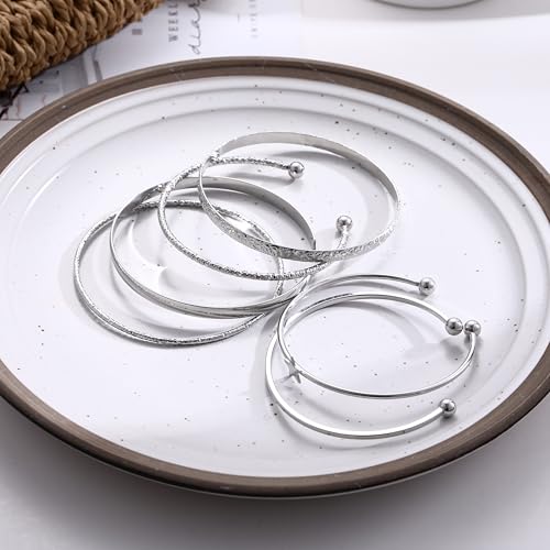 ÌF ME Gold Bangle Bracelets for Women, Indian Bangles Stackable Set, Multi Layer Textured 18K Gold Plated Chunky Bracelets Boho Jewelrys Set - style: silver-star