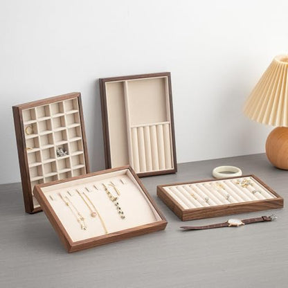 28-Grid Black Walnut Wooden Jewelry Tray with Velvet Lining, Premium Jewelry Display Tray for Earrings and Rings, Drawer Organizer Display Tray for Women's Jewelry Collection - color: 28 grid