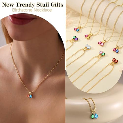 2026 Graduation Gifts Birthstone Necklace for Women Dainty Gold Necklace with 2 Birthstone Birthday Gift for Her Teen Girl Gift Trendy Stuff for Her Mom Daughter Girlfriend Friend Christmas Stocking Stuffers - color: 02-03 Feb & Mar, style: Water drop