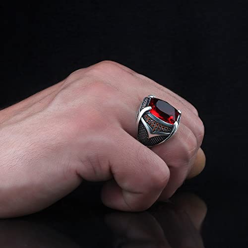 Vintage Style Ring, Large Gemstone, CZ Red Cubic Ziconia, Sterling Silver, Unique Jewelry, Handmade Silver, Rp1877