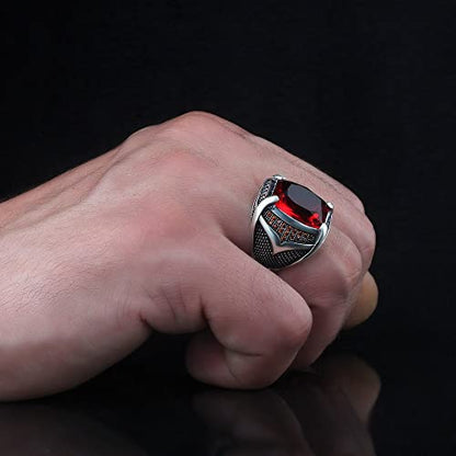 Vintage Style Ring, Large Gemstone, CZ Red Cubic Ziconia, Sterling Silver, Unique Jewelry, Handmade Silver, Rp1877