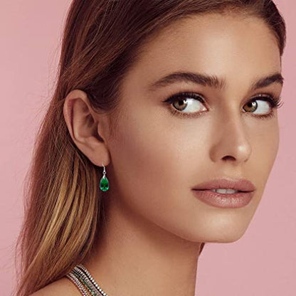 Austrian Crystal Teardrop Drop Earrings for Women, French Hook | 925 Sterling Silver Hook, Crystal Dangle Earrings, Sparkly Teardrop Stone, Lightweight Feel, Day-To-Evening Wear - color: Emerald