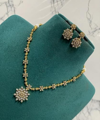 Antique Gold Plated Temple Jewellery Necklace Set with Earrings for Women, Traditional Indian Bridal Necklace Set, South Indian Choker Haram Style Jewellery Set, Ethnic Wedding Party Wear Necklace Set for Women - color: AD-Neck-120