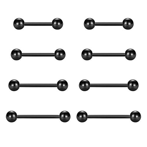 VCMART Nipple Rings Tongue Rings Stainless Steel 14G Straight Barbells Piercing Jewelry 12mm,14mm,16mm,18mm - color: 2 -black