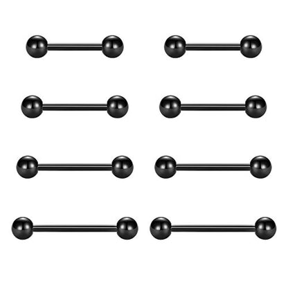 VCMART Nipple Rings Tongue Rings Stainless Steel 14G Straight Barbells Piercing Jewelry 12mm,14mm,16mm,18mm - color: 2 -black