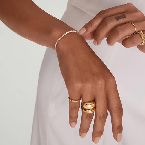 NOKMIT Triple Interlocked Stackable Bangle Bracelets for Women 3-Pack Two-Tone High Polished Stainless Steel Bangle Set Classic Plain Thin Non-Tarnish Gold&Silver - color: Silver Bangle-1PC, size: 8.0 inches (Medium)