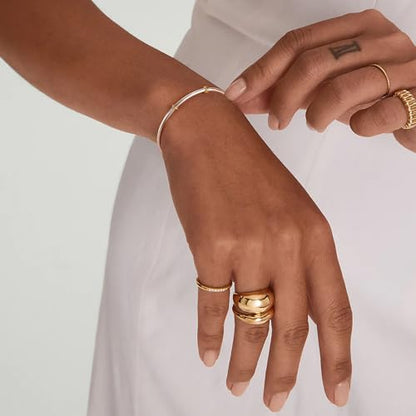 NOKMIT Triple Interlocked Stackable Bangle Bracelets for Women 3-Pack Two-Tone High Polished Stainless Steel Bangle Set Classic Plain Thin Non-Tarnish Gold&Silver - color: Silver Bangle-1PC, size: 8.0 inches (Medium)