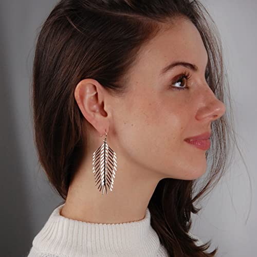 Palm Leaf Earrings for Women - Boho Tropical Dangle Earrings | Plated in Gold Tone or Silver Tone - color: 3" inch - Silver