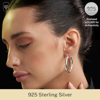 925 Sterling Silver Chunky Hoop Earrings for Women | Hypoallergenic Hollow Round Sterling Silver Hoop Earrings | Lightweight Thick Silver Earrings Hoops by MAX + STONE - style: Polished Chunky Hoop | 1.5 Inches