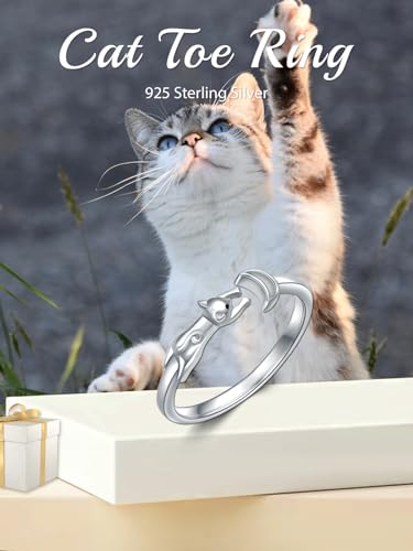 Dragonfly Toe Ring for Women 925 Sterling Silver Dragonfly/Butterfly/Cat/Paw Toe Rings Adjustable Open Ring for Women Christmas Jewelry Gift - color: Cat