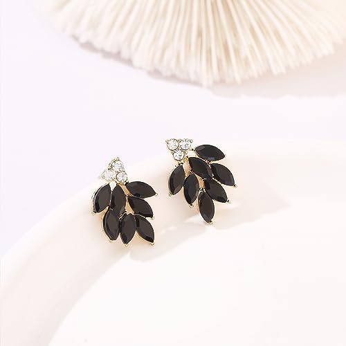 Rhinestone Stud Earrings for Women Small Dainty Crystal Cluster Drop Earrings for Girls Cute Costume Jewelry for Bridal Wedding Party Gift - color: Black