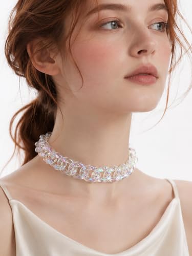 Chunky Link Cuban Chains Necklace Women's Punk Hip-hop Thick Gold Chain Choker Necklace Fashion Costume Jewelry for Women (gold) - color: clear AB color