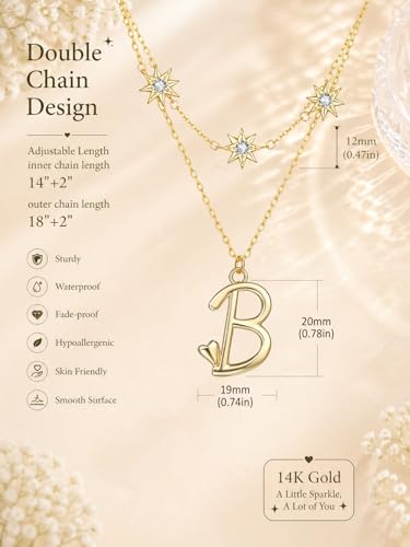 14K Gold A-Z Initial Lette Necklace Star Choker Women Necklace | Personalized Initial Jewelry, Meaningful Name Letter Gift for Women Wife Mom Friend, Perfect Present For Birthday/Anniversary - style: 14K Gold-B