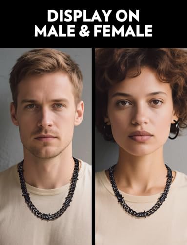 Bandmax Stainless Steel Barbed Wire Cuban Chain Necklace for Men & Women | Edgy Fierce Design, Waterproof & Tarnish Resistant, Silver/Black Tone, 5/7/9/12MM, 16-22 Inches, Street Punk Style Jewelry - color: B2 12MM-Black, size: 18 Inch (46cm, Pop Choice)