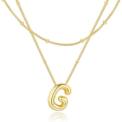 Bubble Letter Necklace for Women, 14k Gold Plated Initial Letter Pendant Necklace Personalized Jewelry A - Z 26 letters - style: Gold-G