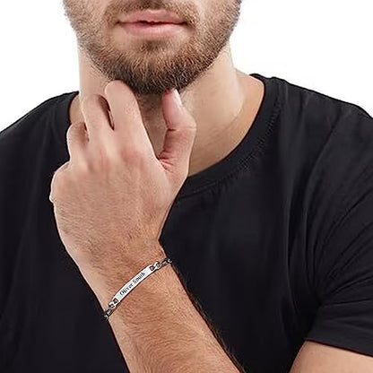 LeCalla Personalized Customised Engraved Name Men's Figaro Chain ID Bracelet in 925 Sterling Silver Personalized Custom Birthday Christmas Fathers Day Jewelry Gift for Dad Husband - color: Thickness 7.5 mm