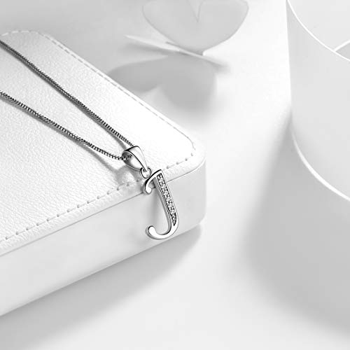 Aurora Tears Letter Necklace Initial 925 Sterling Silver Alphabet Pendant Crystal Name Gift Women Cubic Zirconia Jewelry - color: J
