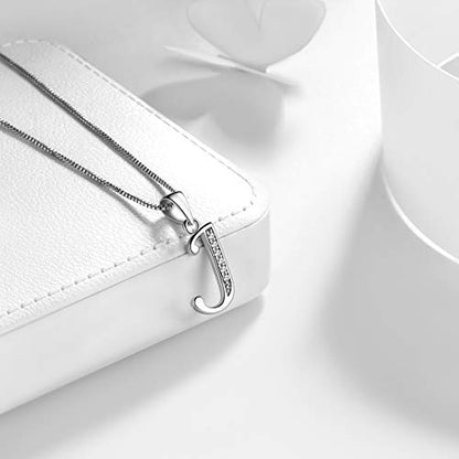 Aurora Tears Letter Necklace Initial 925 Sterling Silver Alphabet Pendant Crystal Name Gift Women Cubic Zirconia Jewelry - color: J