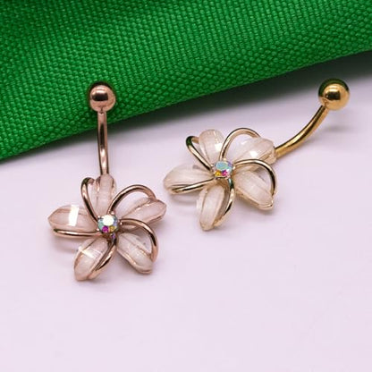 VERAMI 14G 316L Flower Belly Button Ring Surgical Steel Cute Flower Belly Button Ring Body Piercing Jewelry - color: SILVER & GOLD