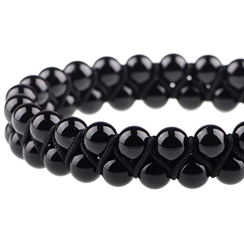MASSIVE BEADS Double Layer Natural Chakra Healing Power Crystals Macrame Bracelet Yoga Stone Beads Gemstone Meditation Relax Anxiety Bangle for Unisex Women Men - color: Black Onyx, size: 4mm