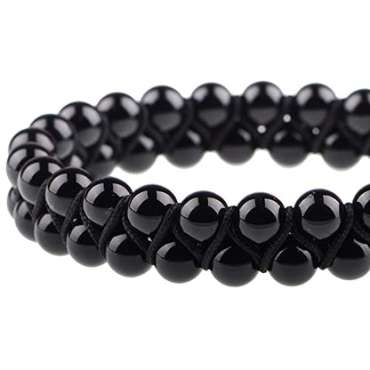 MASSIVE BEADS Double Layer Natural Chakra Healing Power Crystals Macrame Bracelet Yoga Stone Beads Gemstone Meditation Relax Anxiety Bangle for Unisex Women Men - color: Black Onyx, size: 4mm